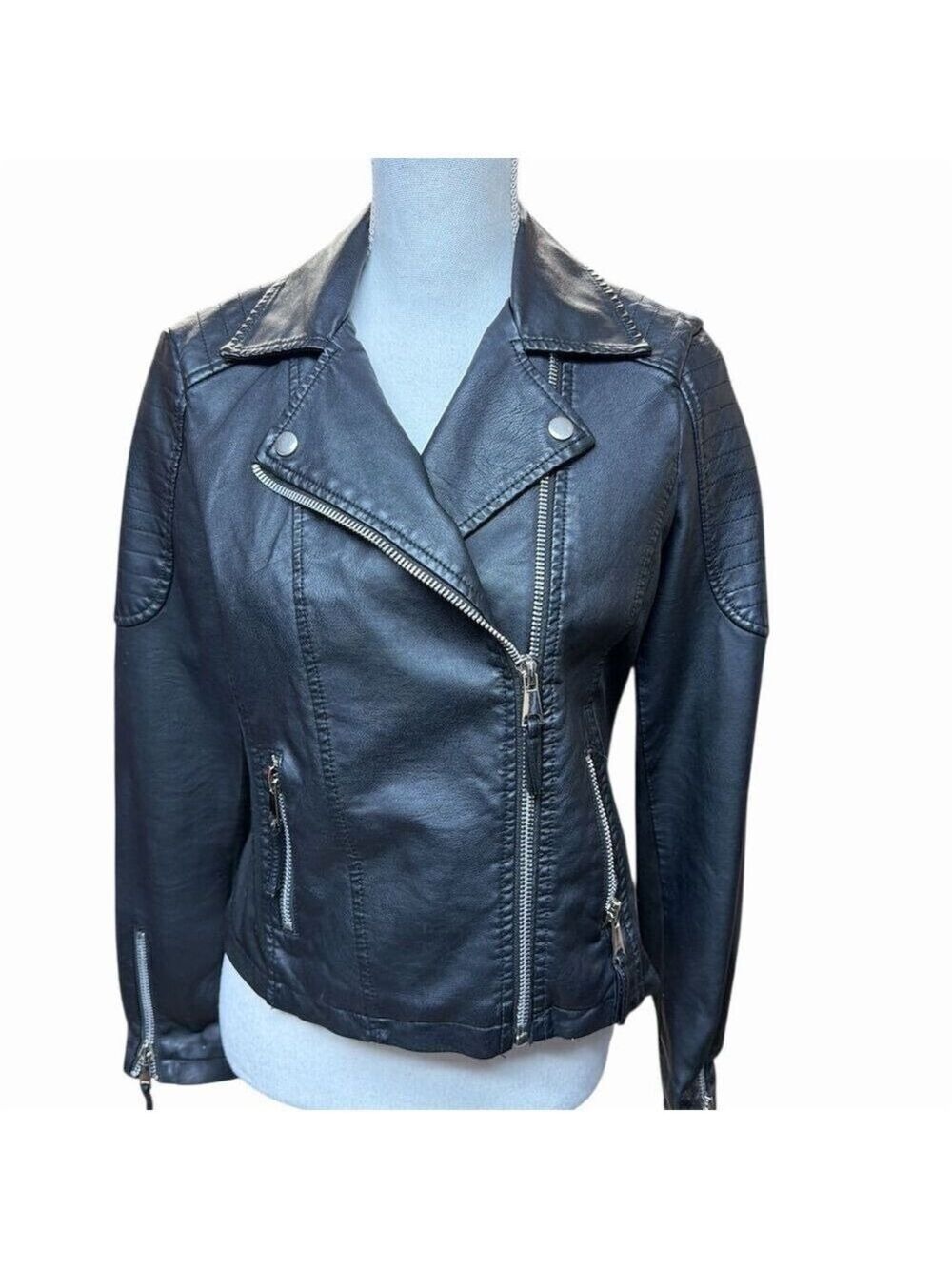 Baccini Women's Black Faux Leather Moto Jacket Size MP